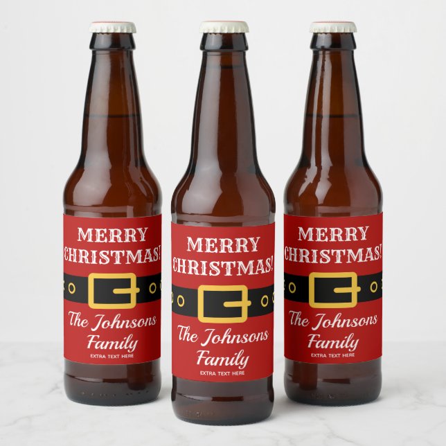 Personalized Merry Christmas Santa Claus suit Beer Bottle Label (Bottles)