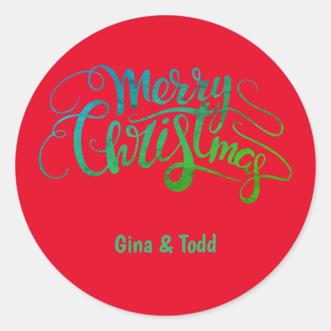 Personalized Merry Christmas Script Classic Round Sticker (Front)