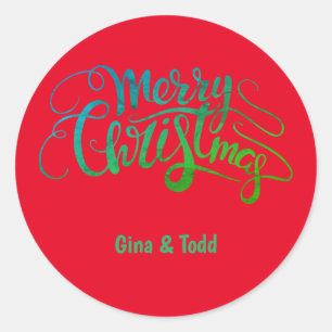 Personalized Merry Christmas Script Classic Round Sticker
