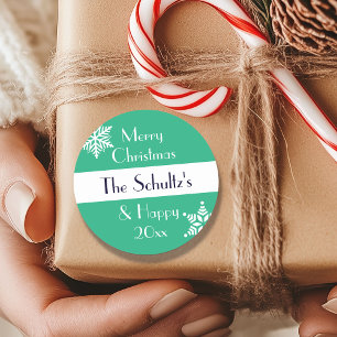 Personalized Merry Christmas Snowflake Classic Round Sticker