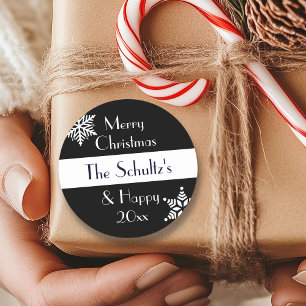 Personalized Merry Christmas Snowflake Classic Round Sticker