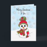 Personalized Merry Christmas  Snowman Card<br><div class="desc">Personalized Merry Christmas Red and green Snowman seasonal holiday card.</div>