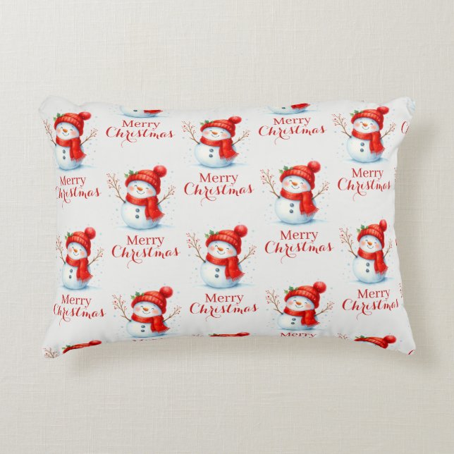 Personalized Merry Christmas Snowman Custom Year  Accent Pillow (Front)
