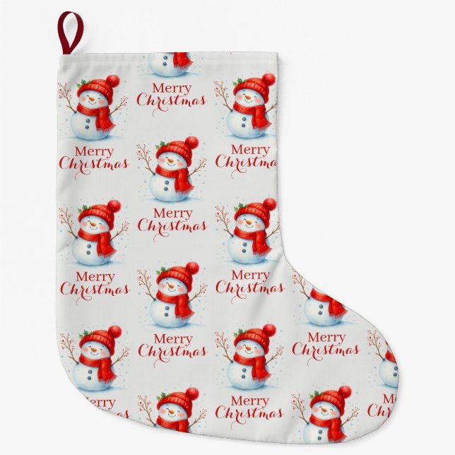 Personalized Merry Christmas Snowman Custom Year  Large Christmas Stocking (Front)