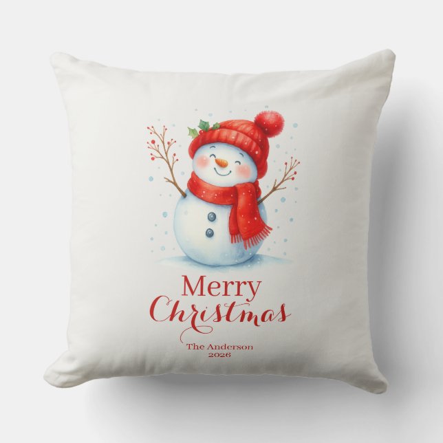 Personalized Merry Christmas Snowman Custom Year  Throw Pillow (Front)