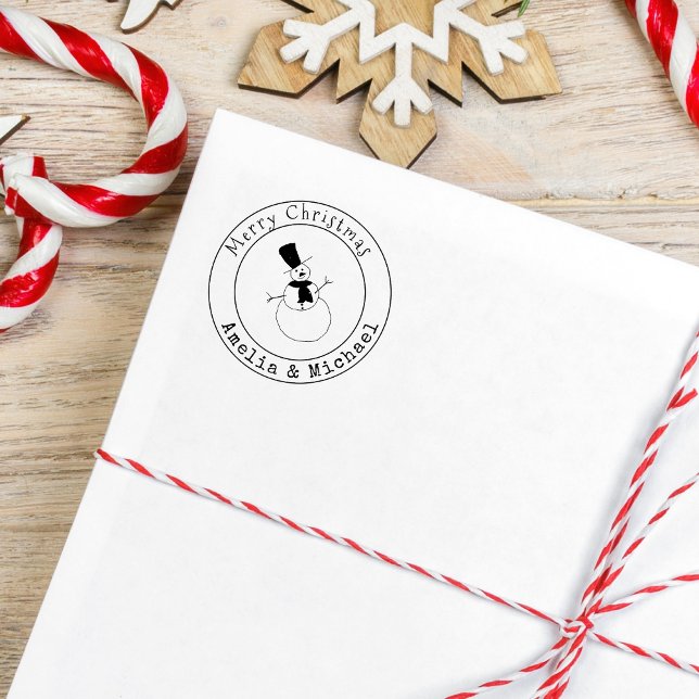 Personalized Merry Christmas Snowman Rubber Stamp (Creator Uploaded)