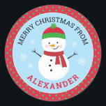 Personalized Merry Christmas Snowman Sticker<br><div class="desc">Add the finishing touch to your Christmas gifts,  treats and party favours with these cute personalized snowman stickers.</div>