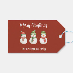 Personalized Merry Christmas Snowmen Gift Tags