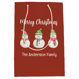 Personalized Merry Christmas Snowmen Medium Gift Bag