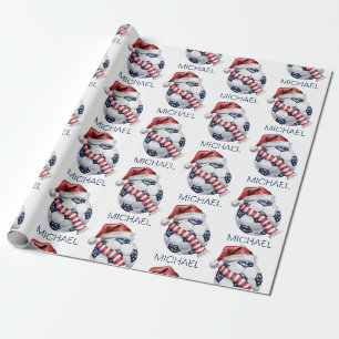 Personalized Merry Christmas Soccer Ball Santa     Wrapping Paper