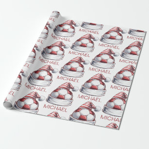 Personalized Merry Christmas Soccer Ball Santa     Wrapping Paper