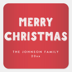 Personalized Merry Christmas Square Red Stickers