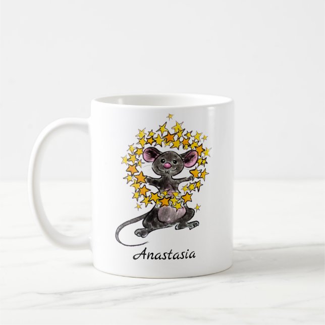 Personalized Merry Christmas Star Mouse Coffee Mug (Left)