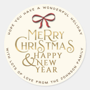 Personalized Merry Christmas Sticker with Red Bow
