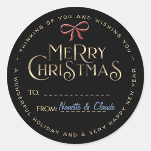 Personalized Merry Christmas Sticker with Red Bow