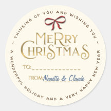 Personalized Merry Christmas Sticker with Red Bow