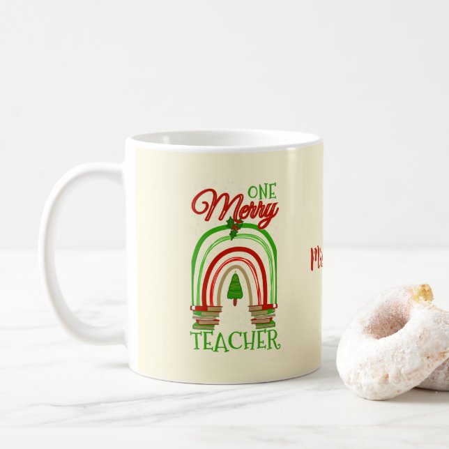 Personalized Merry Christmas Teacher Christmas Coffee Mug (With Donut)
