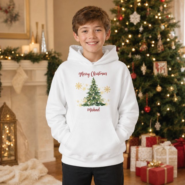 Personalized Merry Christmas Tree Boys’ Pullover (Creator Uploaded)