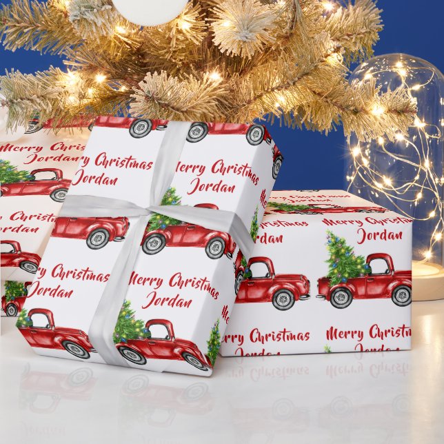 Personalized Merry Christmas Tree Farm Truck Wrapping Paper (Holidays)