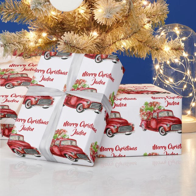 Personalized Merry Christmas Tree Farm Truck Wrapping Paper (Holidays)