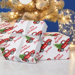 Personalized Merry Christmas Tree Farm Truck Wrapping Paper