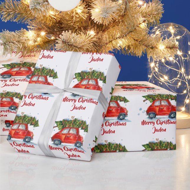 Personalized Merry Christmas Tree Farm Truck Wrapping Paper (Holidays)