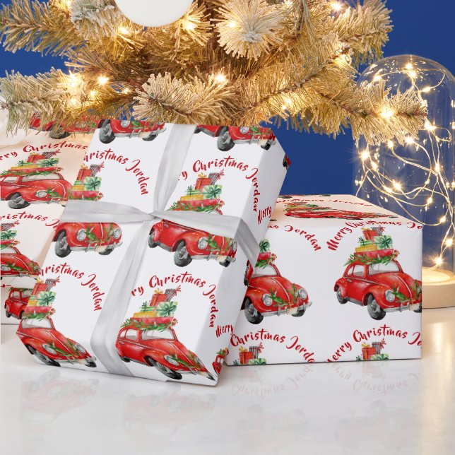 Personalized Merry Christmas Tree Farm Truck Wrapping Paper (Holidays)
