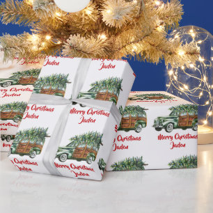 Personalized Merry Christmas Tree Farm Truck Wrapping Paper