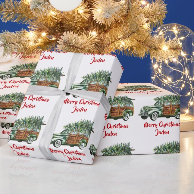 Personalized Merry Christmas Tree Farm Truck Wrapping Paper (Holidays)