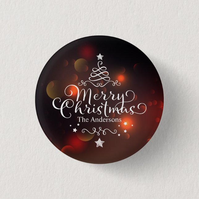 Personalized Merry Christmas Tree Pin Button (Front)