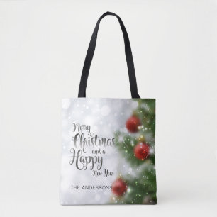 Personalized Merry Christmas Tree   Tote Bag