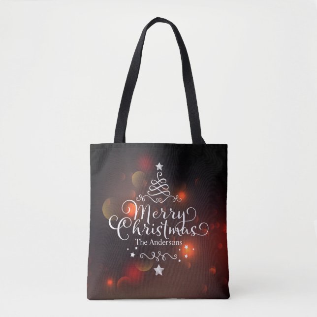 Personalized Merry Christmas Tree Tote Bag (Front)