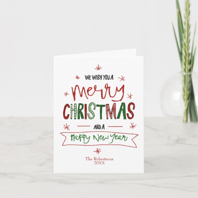 Personalized  Merry Christmas Typography Non Photo Thank You Card (Front)