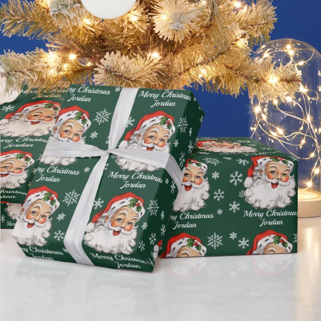 Personalized Merry Christmas Vintage Santa Claus Wrapping Paper (Holidays)