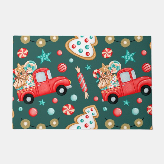 Personalized Merry Christmas Watercolor       Doormat (Front)