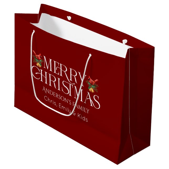 Personalized Merry Christmas Whit Retro Typography Large Gift Bag (Front Angled)