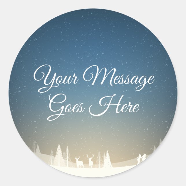 Personalized Merry Christmas Winter Snow Scene Classic Round Sticker (Front)