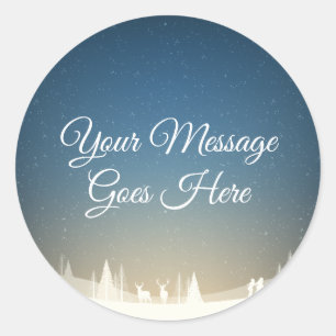Personalized Merry Christmas Winter Snow Scene Classic Round Sticker