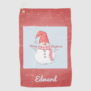 Personalized Merry Christmas Winter Snowman  Golf Towel