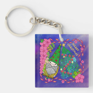 PERSONALIZED MERRY CHRISTMAS WITH GNOME XMAS TREE KEYCHAIN
