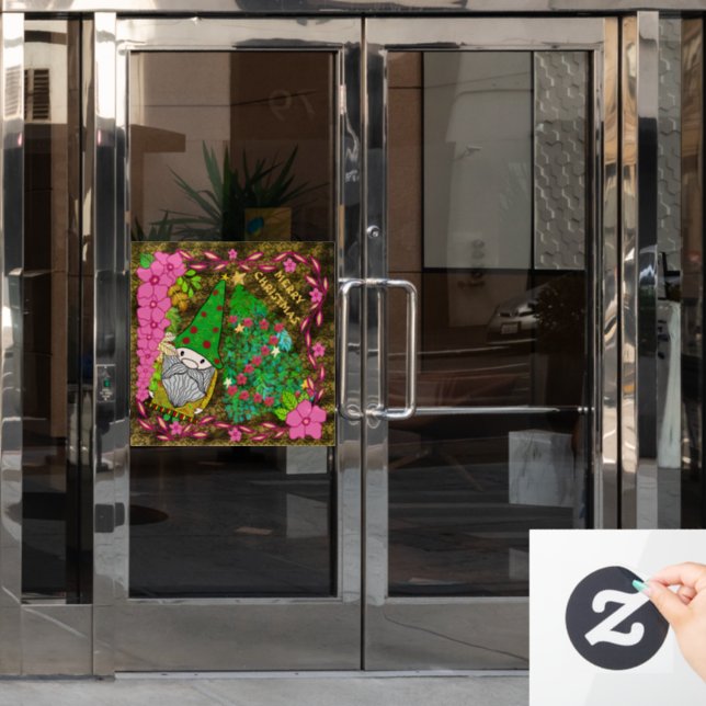 PERSONALIZED MERRY CHRISTMAS WITH GNOME XMAS TREE WINDOW CLING (Office Door)