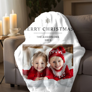"Personalized Merry Christmas with Photo & Name Sherpa Blanket