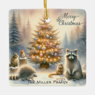 Personalized Merry Christmas Woodland Animals Ceramic Ornament