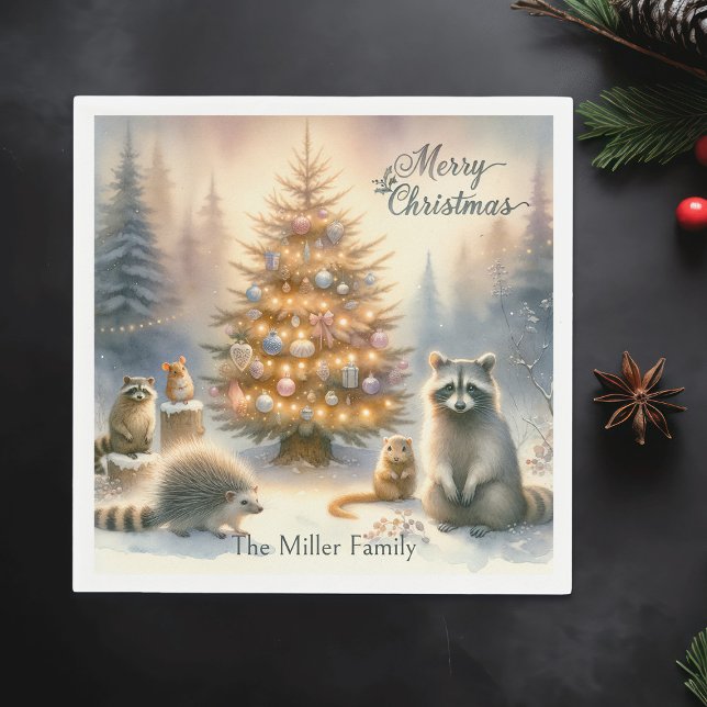Personalized Merry Christmas Woodland Watercolor,  Napkin (Creator Uploaded)