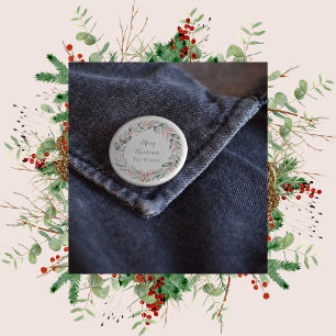 Personalized Merry Christmas Wreath 2 Inch Round Button