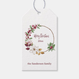 Personalized Merry Christmas Wreath with Year Gift Tags