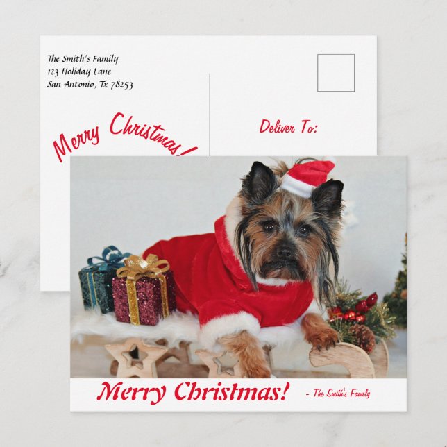 Personalized Merry Christmas Yorkie Terrier Postca Postcard (Front/Back)
