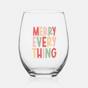 Personalized Merry Everything Colorful Christmas Stemless Wine Glass