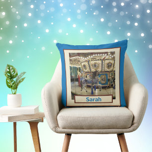 Personalized Merry-Go-Round Pony Carousel Throw Pillow