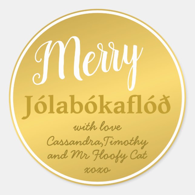Personalized Merry Jólabókaflóð Family Classic Round Sticker (Front)